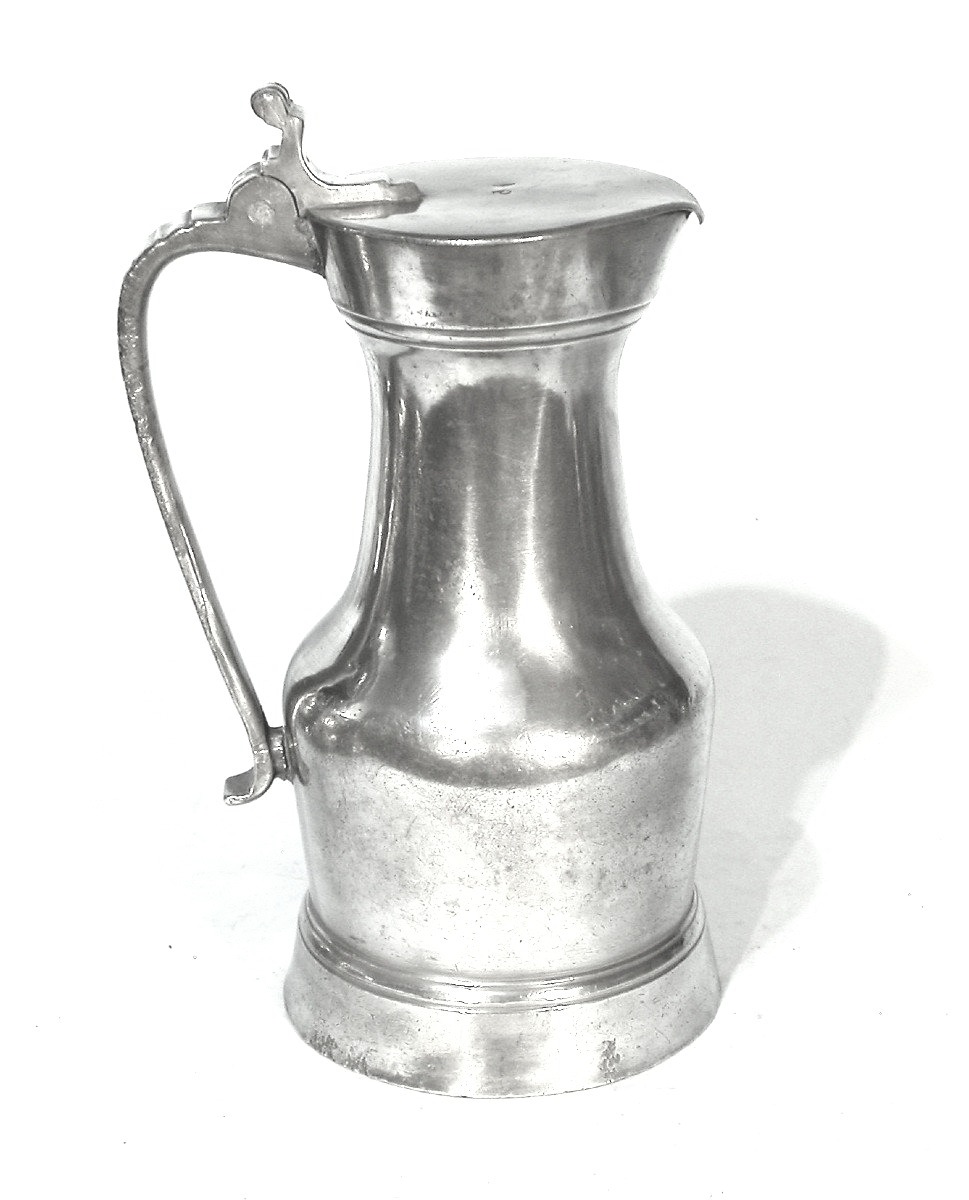 Rare Pewter Wine Pitcher - Etampes, 18th Century-photo-2