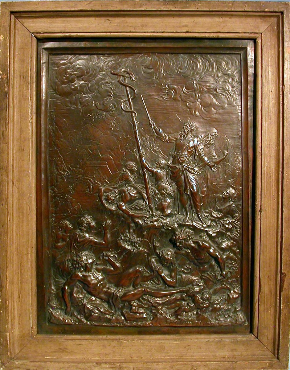 PLAQUE EN CUIVRE : MOÏSE ET LE SERPENT D'AIRAIN
