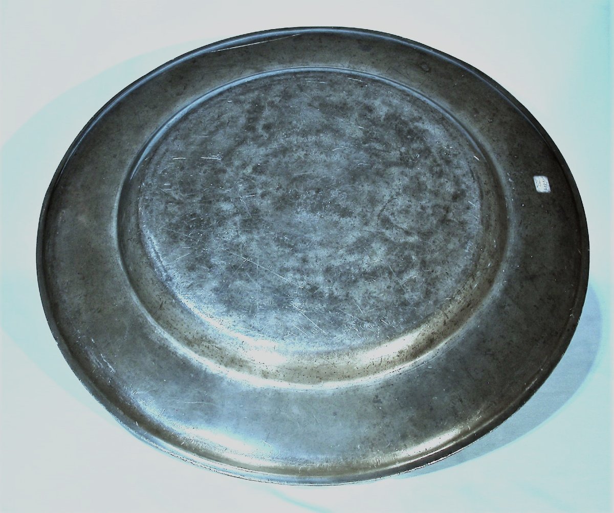 Very Large Pewter Dish - Turin, 18th Century-photo-2