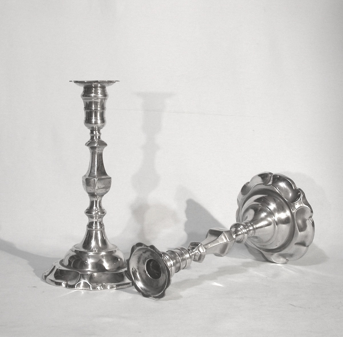 Pair Of Pewter Candlesticks - Netherlands, 18th Century-photo-4