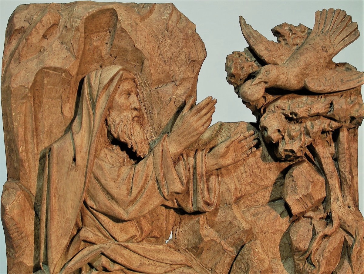 SCULPTURE - ELIE ET LE CORBEAU, XVII ème s-photo-3