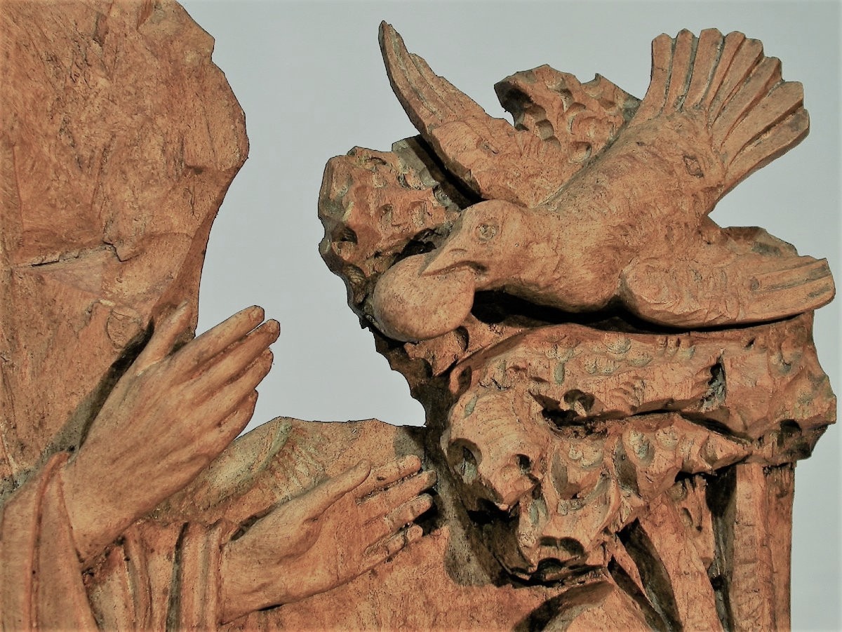 SCULPTURE - ELIE ET LE CORBEAU, XVII ème s-photo-1