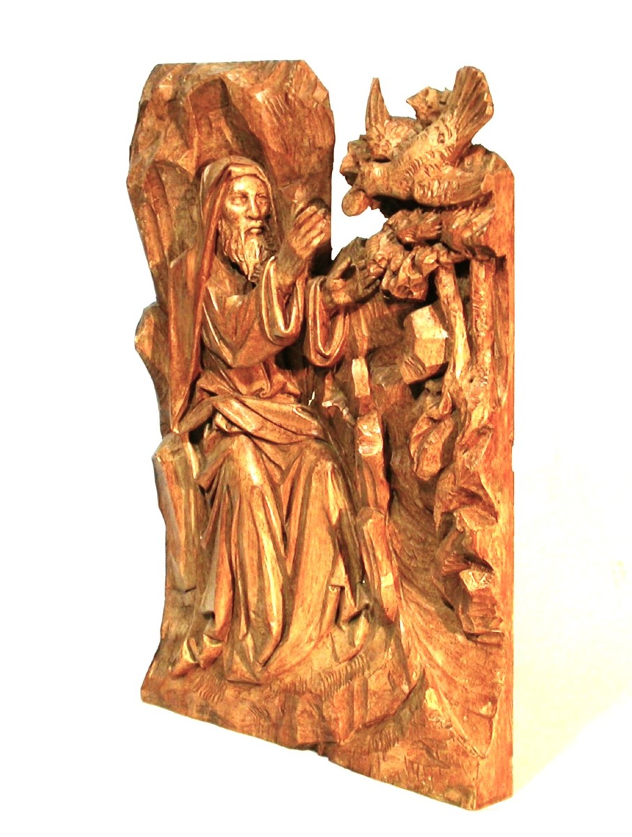 SCULPTURE - ELIE ET LE CORBEAU, XVII ème s