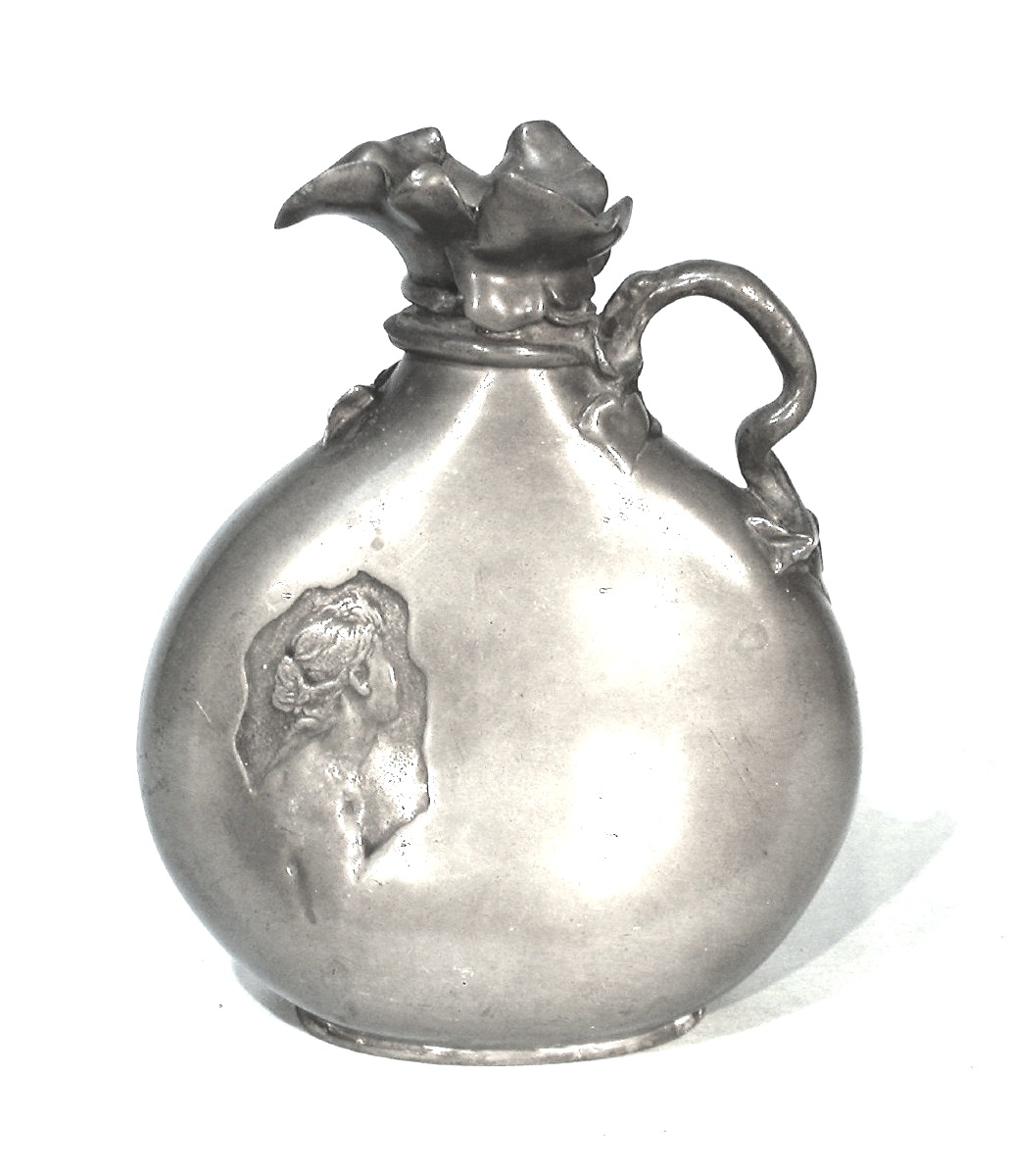 "art Nouveau" Pewter Bottle By Jules Desbois-photo-5