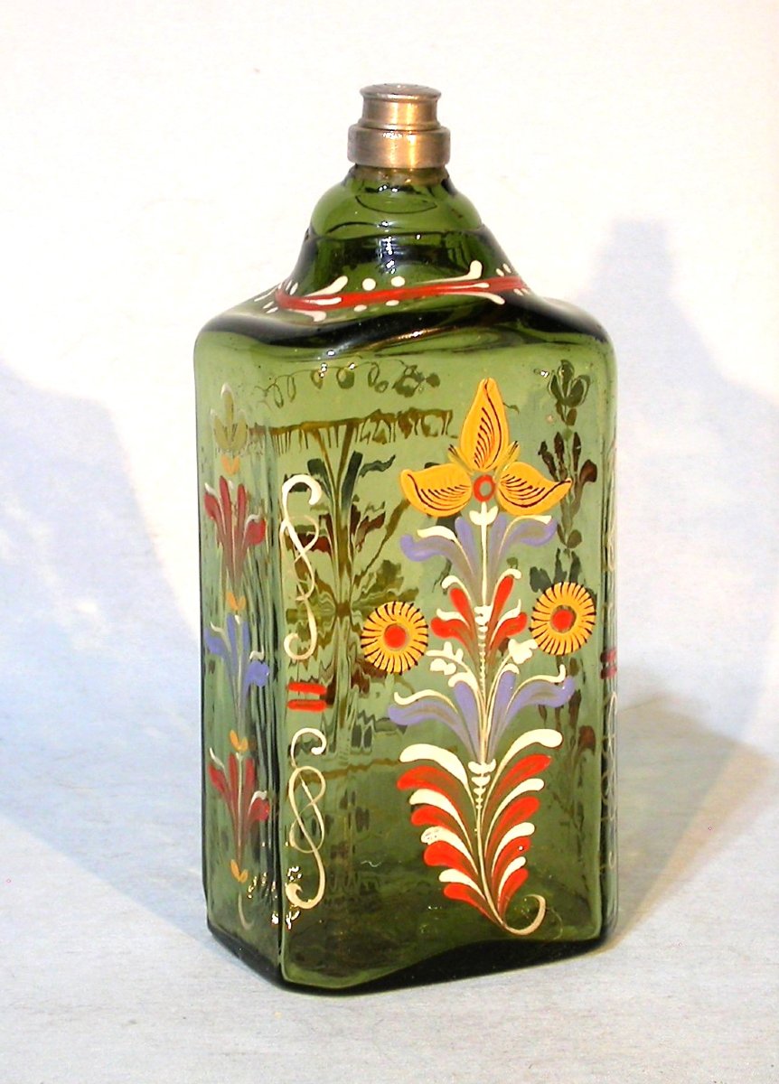 FLACON EN VERRE ÉMAILLÉ - ALSACE (?),  XVIII ème s-photo-2