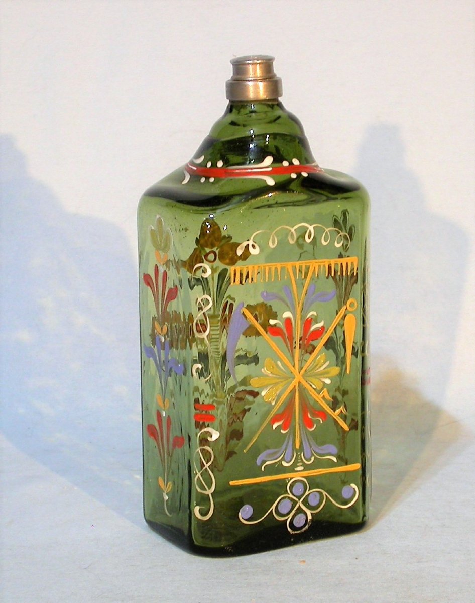 FLACON EN VERRE ÉMAILLÉ - ALSACE (?),  XVIII ème s-photo-3