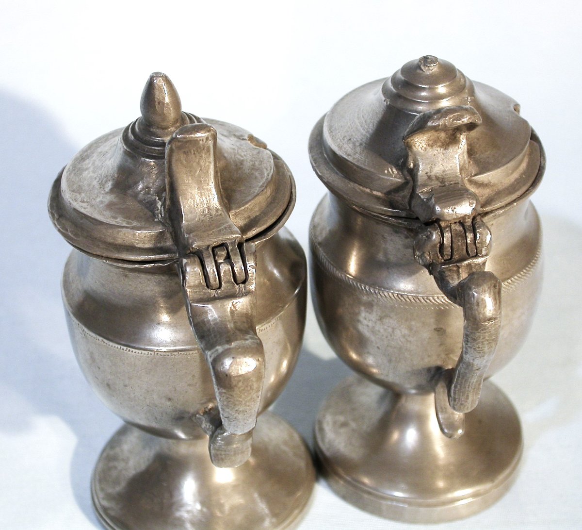 Two Pewter Mustard Pans - Flanders, Early 19th Century-photo-2