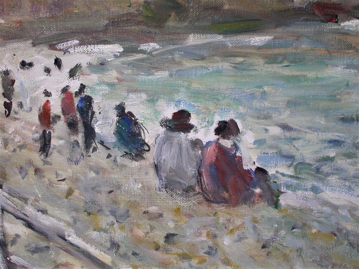 Oil On Canvas - "a étretat" By Jean-jacques René -photo-4