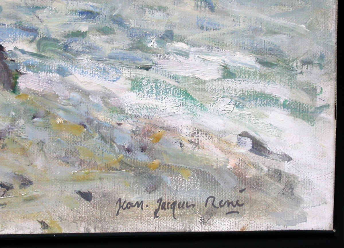 Oil On Canvas - "a étretat" By Jean-jacques René -photo-2