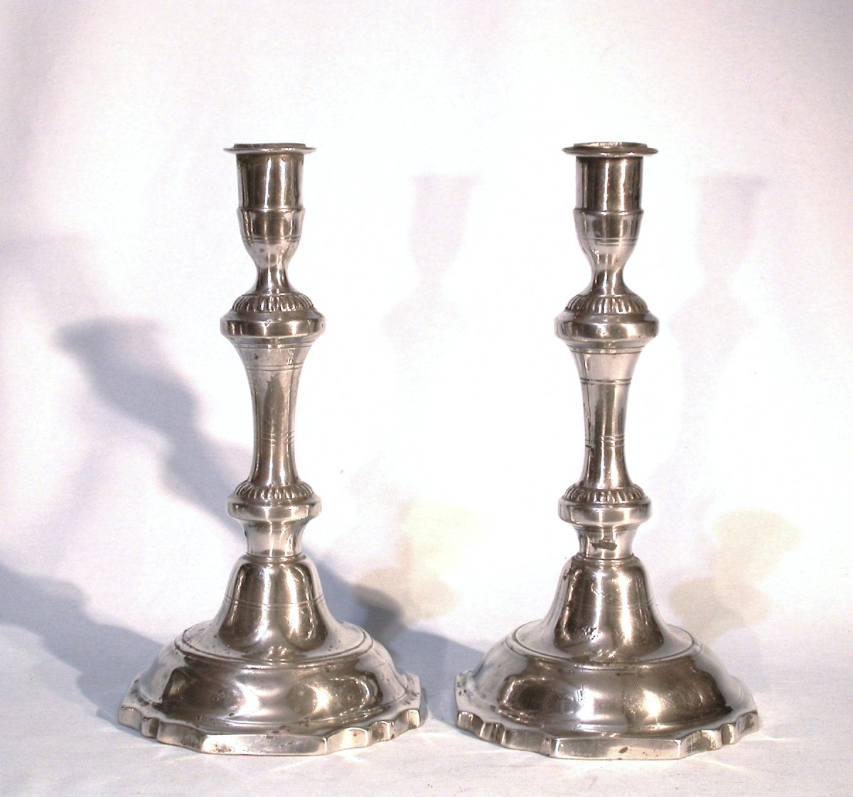 Pair Of Pewter Candlesticks - Rouen (upper Normandy), 18th Century-photo-2