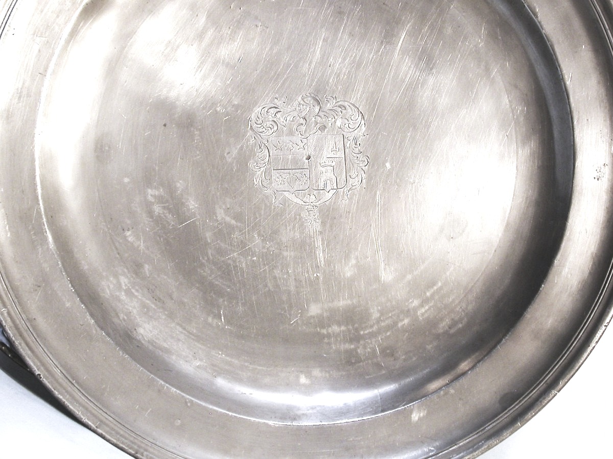 Large Pewter Platter With Coat Of Arms - Besançon, 18th Century-photo-4