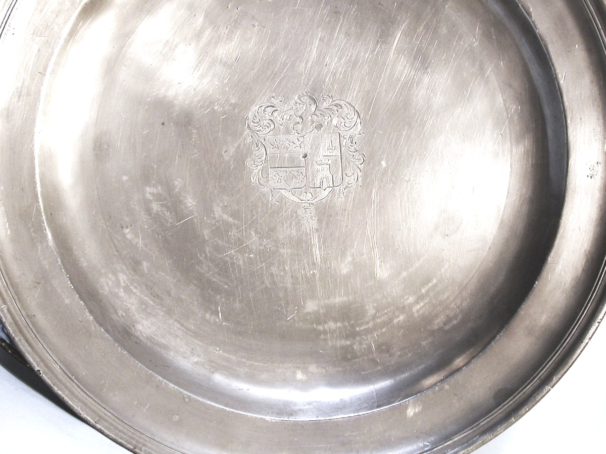 Large Pewter Platter With Coat Of Arms - Besançon, 18th Century-photo-3