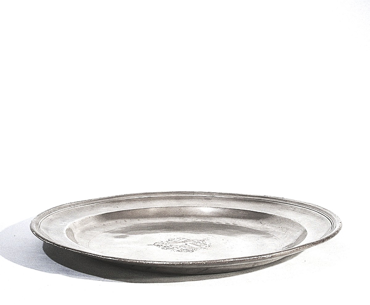 Large Pewter Platter With Coat Of Arms - Besançon, 18th Century-photo-8