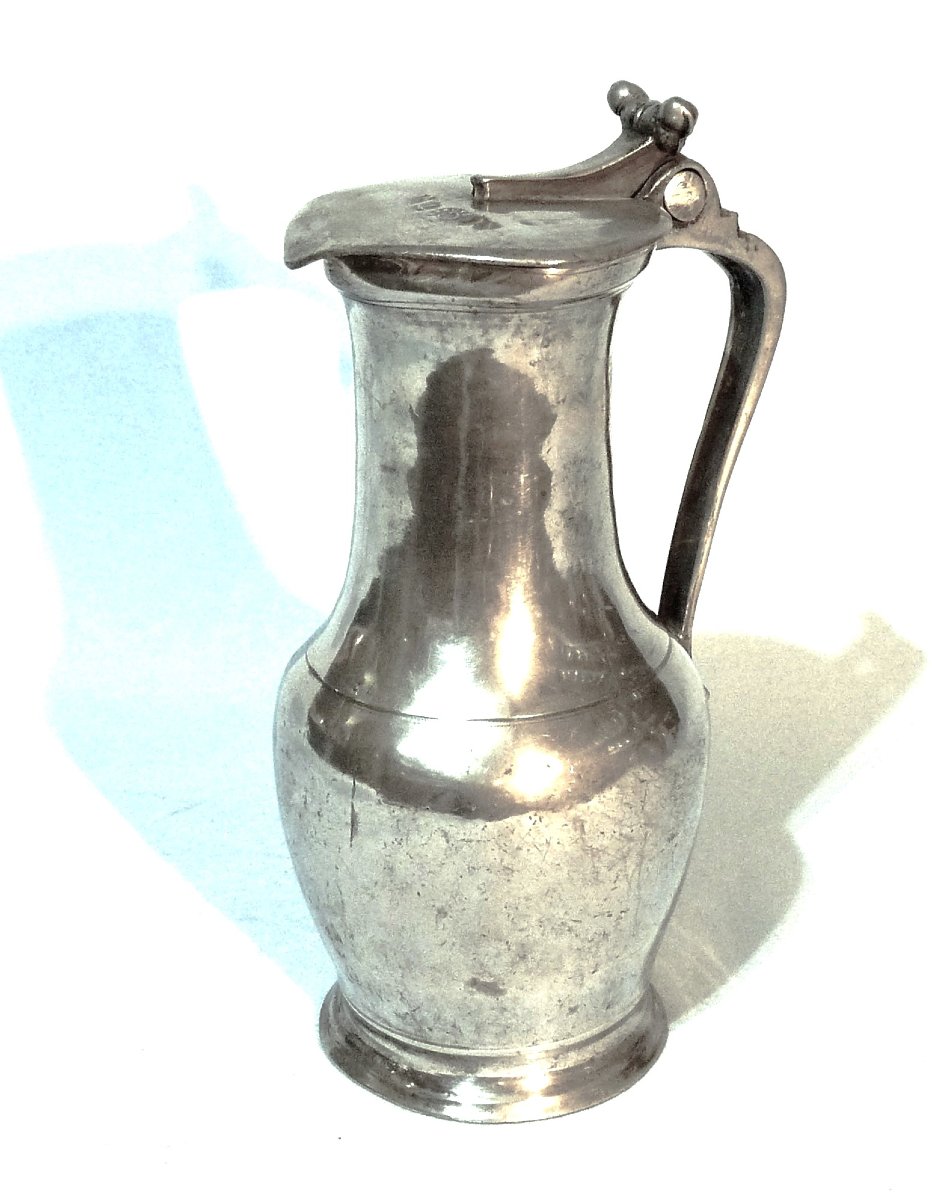 Rare Pewter Wine Pitcher - Essoyes (champagne), Early 18th Century-photo-1