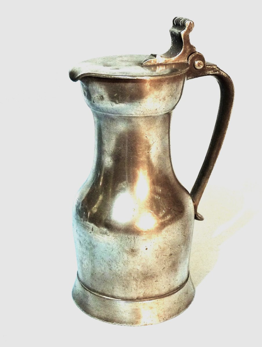 Rare Pewter Wine Pitcher - Etampes, 18th Century-photo-4