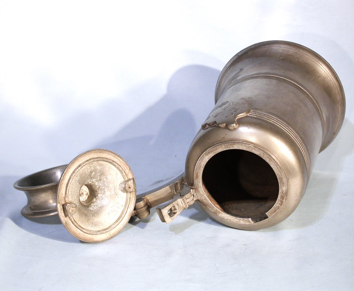 Large Pewter Wine Bottle (glockenkanne) - Schaffhausen (schaffouse), Circa 1800-photo-3