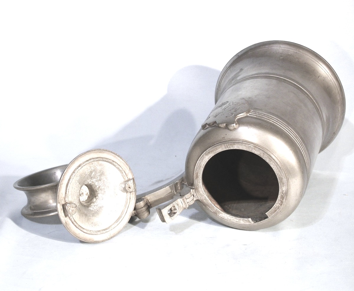 Large Pewter Wine Bottle (glockenkanne) - Schaffhausen (schaffouse), Circa 1800-photo-3