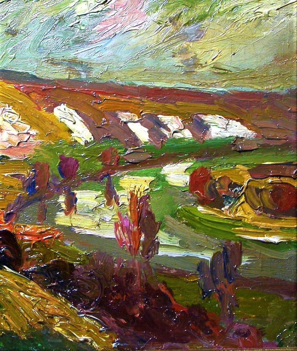 TABLEAU POSTIMPRESSIONNISTE DE PIERRE DUMONT - LA SEINE AUX ANDELYS-photo-3