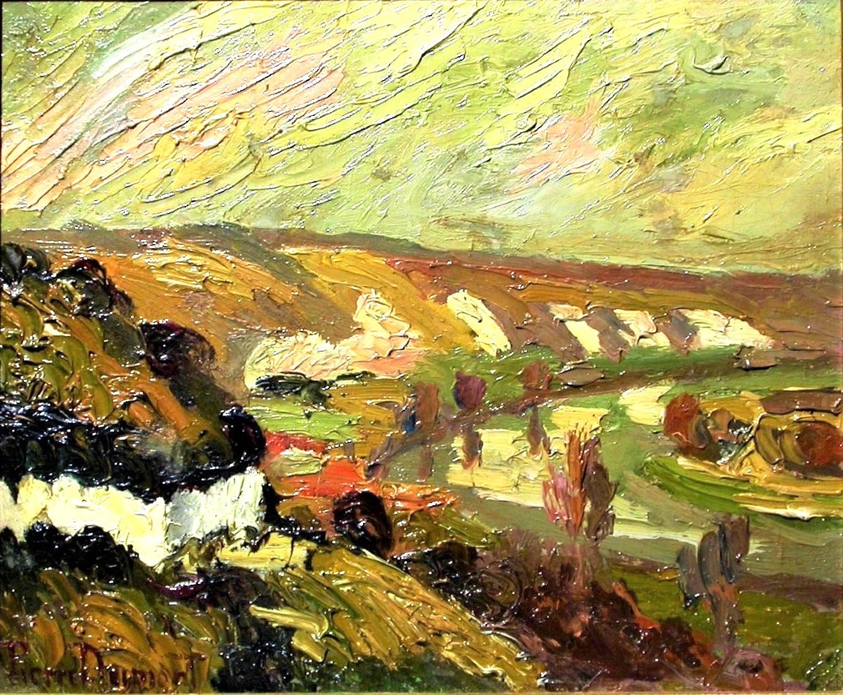 TABLEAU POSTIMPRESSIONNISTE DE PIERRE DUMONT - LA SEINE AUX ANDELYS-photo-2
