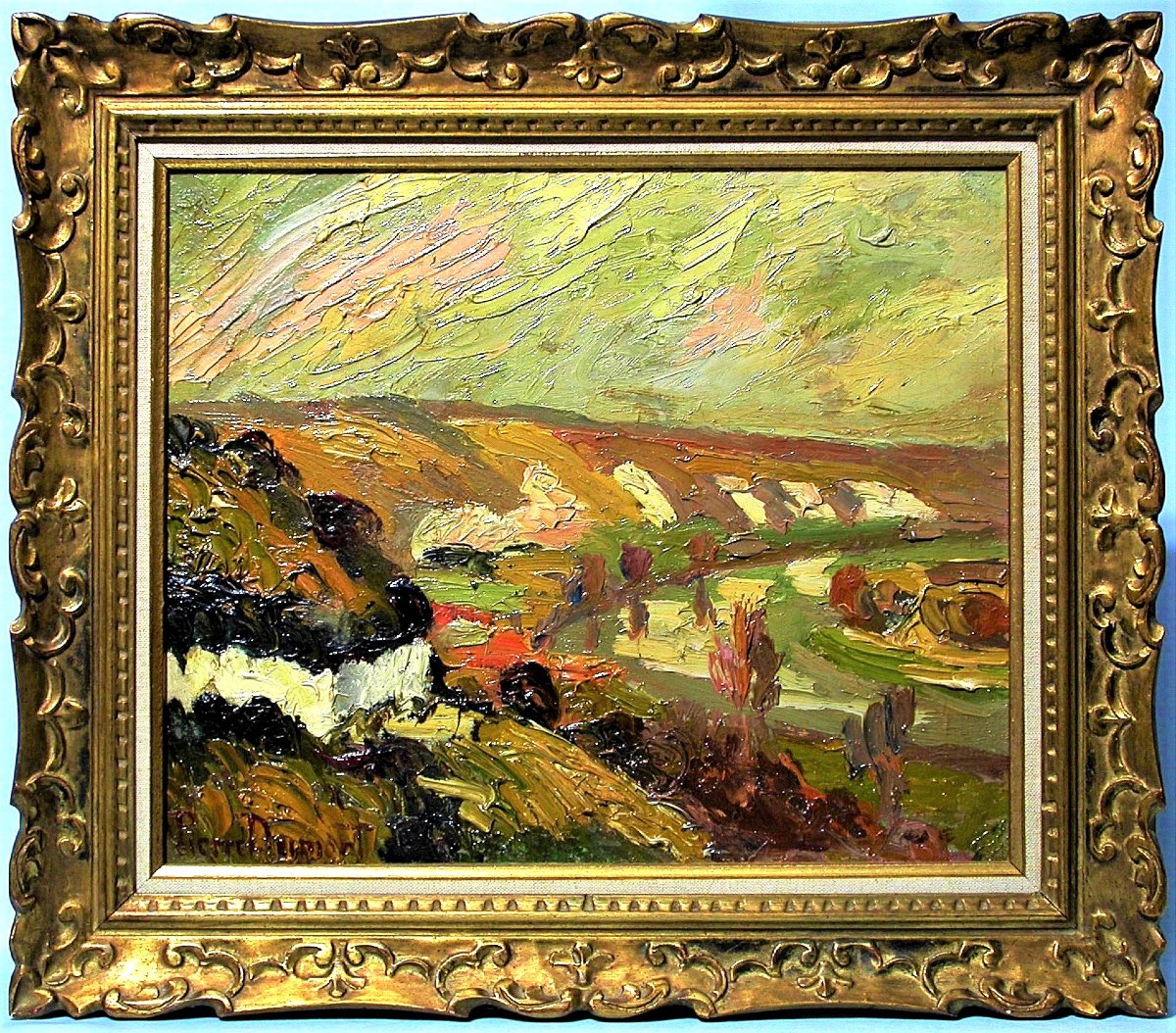 TABLEAU POSTIMPRESSIONNISTE DE PIERRE DUMONT - LA SEINE AUX ANDELYS-photo-3
