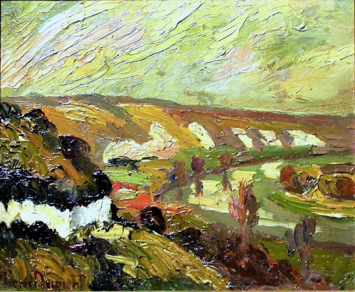 TABLEAU POSTIMPRESSIONNISTE DE PIERRE DUMONT - LA SEINE AUX ANDELYS-photo-2