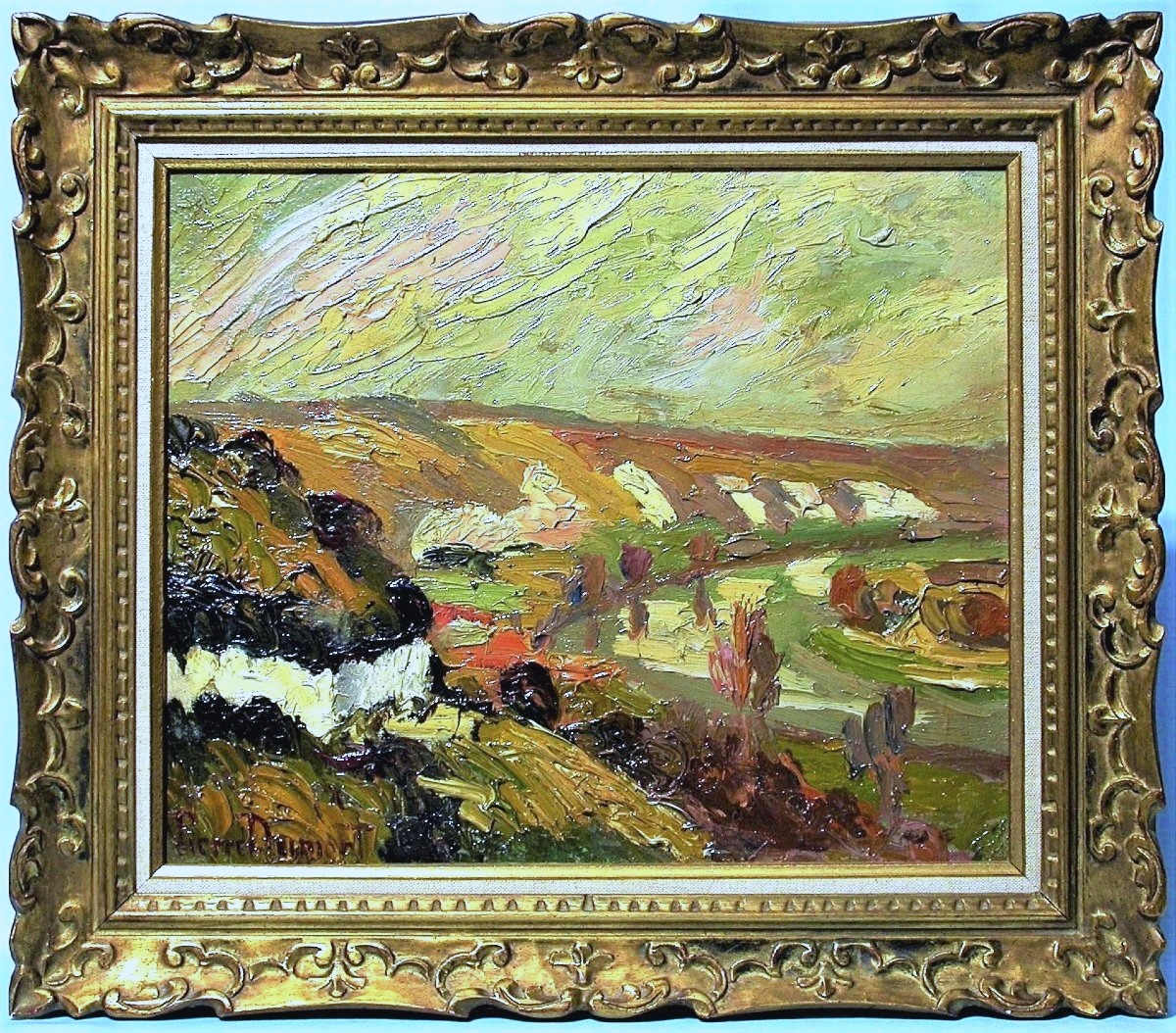 TABLEAU POSTIMPRESSIONNISTE DE PIERRE DUMONT - LA SEINE AUX ANDELYS