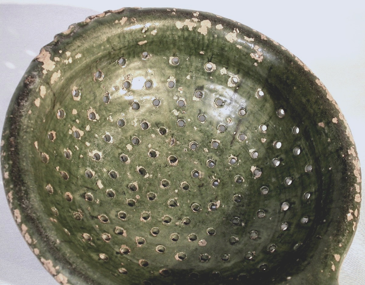 Glazed Earthenware Colander - Manerbe Or Le-pré-d'auge, 18th Century-photo-4