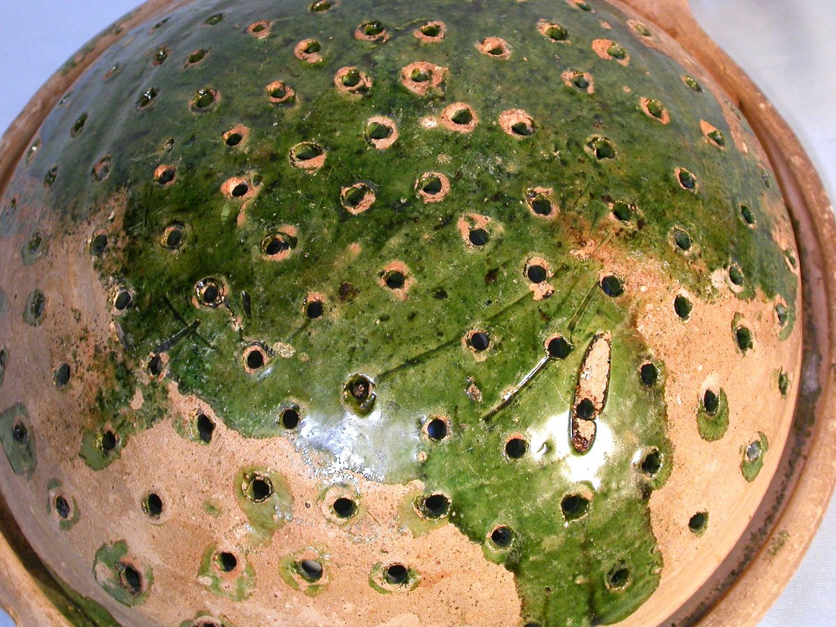 Glazed Earthenware Colander - Manerbe Or Le-pré-d'auge, 18th Century-photo-2