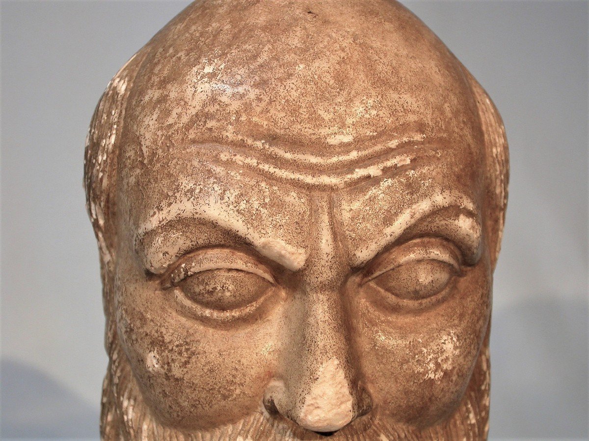 Sculpture - Head Of A Barbed Man In Marble, Italy (?), 14th / 15 Th Century-photo-5