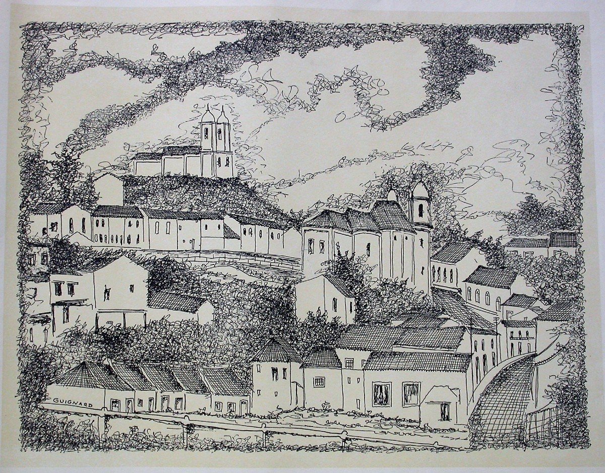 Lithography By Alberto Guignard, Mid XXth Century