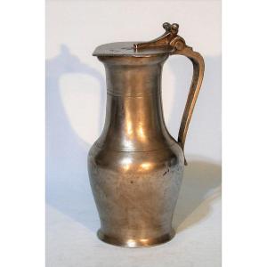 Pewter Wine Pitcher (tin) - Essoyes (champagne), 18th Century