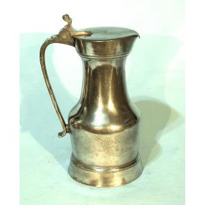 Very Beautiful Pewter Wine Pitcher - Etampes, 18th Century