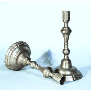 Pair Of Pewter Candlesticks - Bordeaux (?), End Of The 18th Century