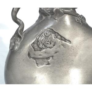 "art Nouveau" Pewter Bottle By Jules Desbois