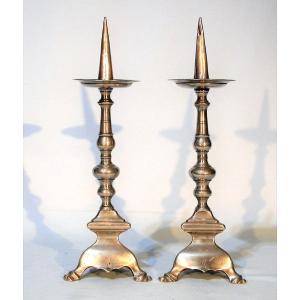 Pair Of Pewter Candle Fingers - Alsace (?), 18th Century