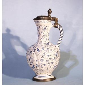 PICHET EN FAÏENCE ET ETAIN - NUREMBERG ou ANSBACH, MILIEU DU XVIII ème s