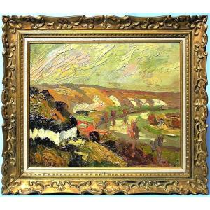 TABLEAU POSTIMPRESSIONNISTE DE PIERRE DUMONT - LA SEINE AUX ANDELYS