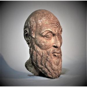 SCULPTURE - T&Ecirc;TE D'HOMME BARBU EN MARBRE, ITALIE (?), XIV / XV &egrave;me s