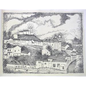 Lithography By Alberto Guignard, Mid XXth Century