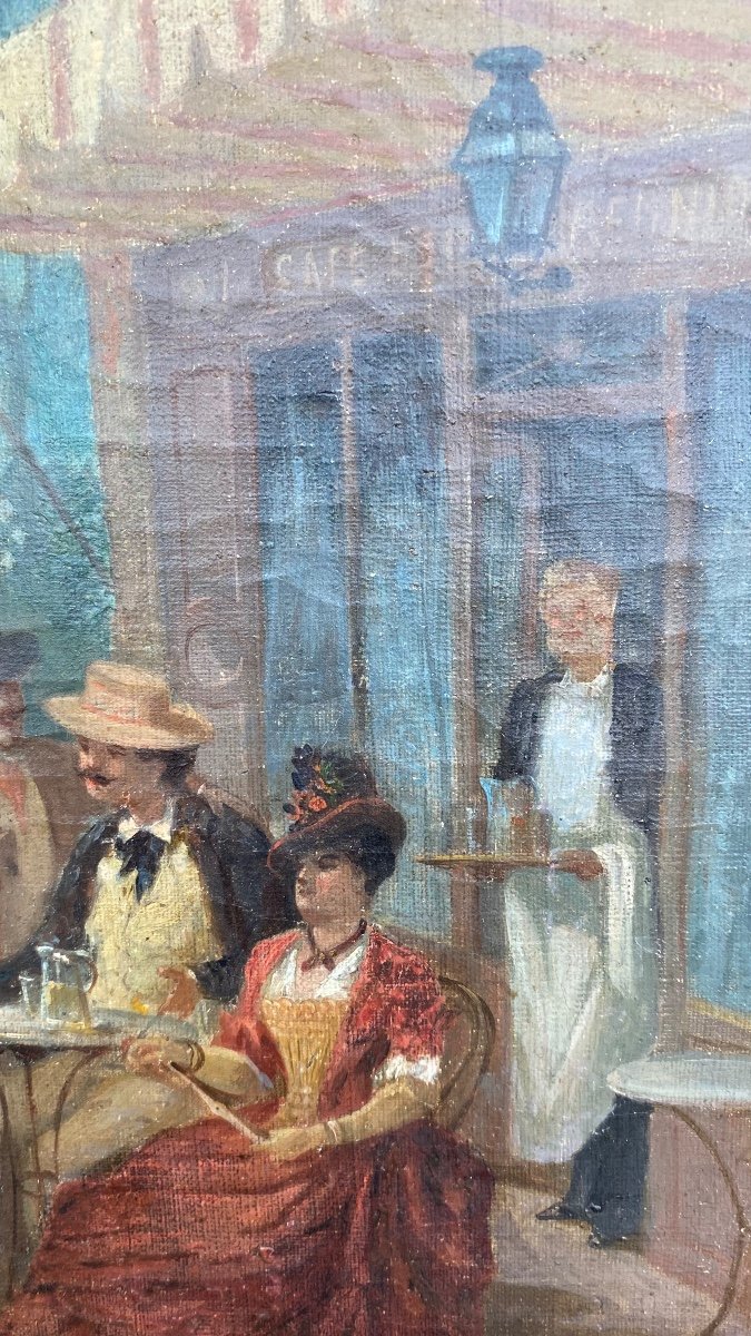 Oil On Canvas, Cafe Scene Reunion, Signed Chantrelle And Dated 1887-photo-3