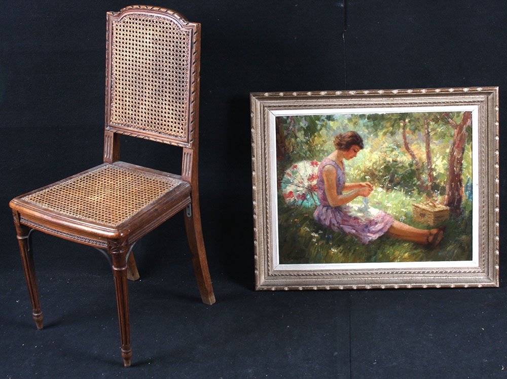 Tableau Impressionniste d'André Galzenati 1890 / 1970, Jeune femme en été-photo-2