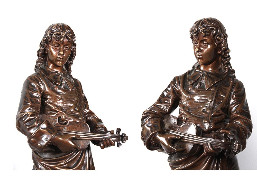 19th Century Bronze Signed: Eutrope Bouret 1883 / 1906, The Violinist-photo-2