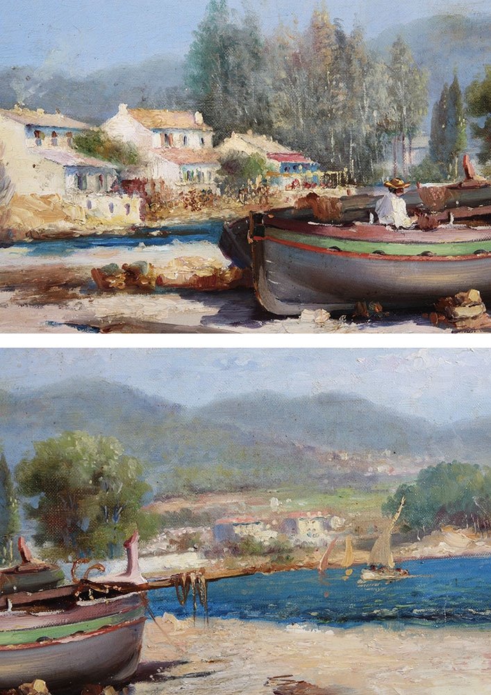 Louis Nattero 1870 / 1915, Mediterranean Seaside, Oil On Canvas.-photo-1