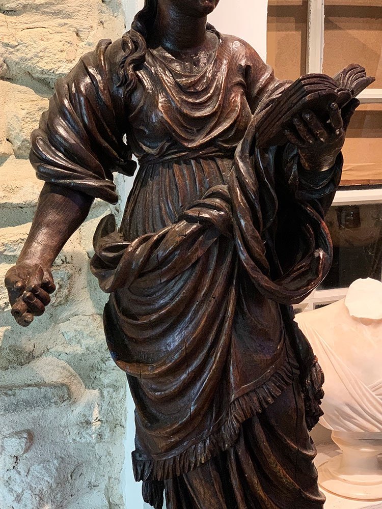 Large 18th Century Sainte Anne, 100 Cm, Solid Wood Sculpture-photo-3