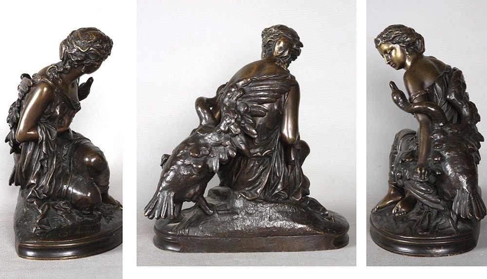 Bronze XIX ème, de D. Mercier, Léda et le Cygne-photo-3