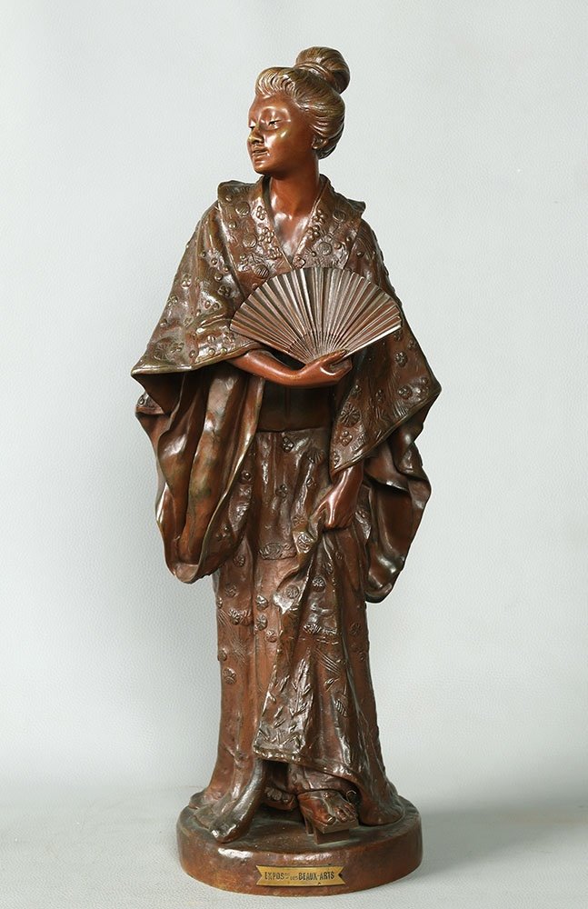 Geisha, Bronze 61 Cm, By Gaston Leroux 1854/1942, French School Late 19th Century Early 20th Century, Signed