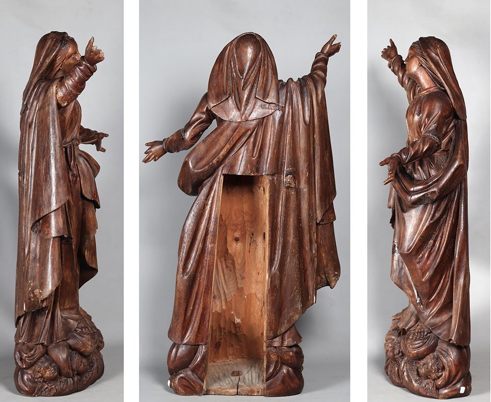 Epoque XVII°, 102 cm, grande vierge de L’Assomption, Sculpture en bois-photo-2