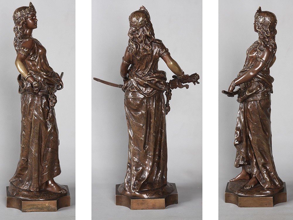 19th Century Orientalist Bronze, 58 Cm, By Charles Octave Levy 1820/1899, “judith”-photo-4