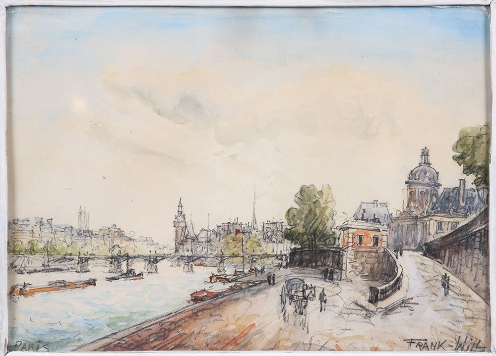 Frank Will (frank Boggs), Paris, Quai De Seine, Pont Des Arts, Watercolor-photo-2