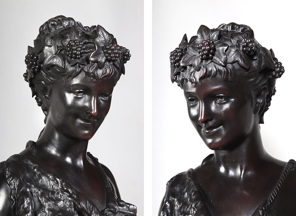 Bronze 19th Century, 50 Cm, Signed Jean Bulio 1827/1911, Bacchante, Allegory Of Spring-photo-2